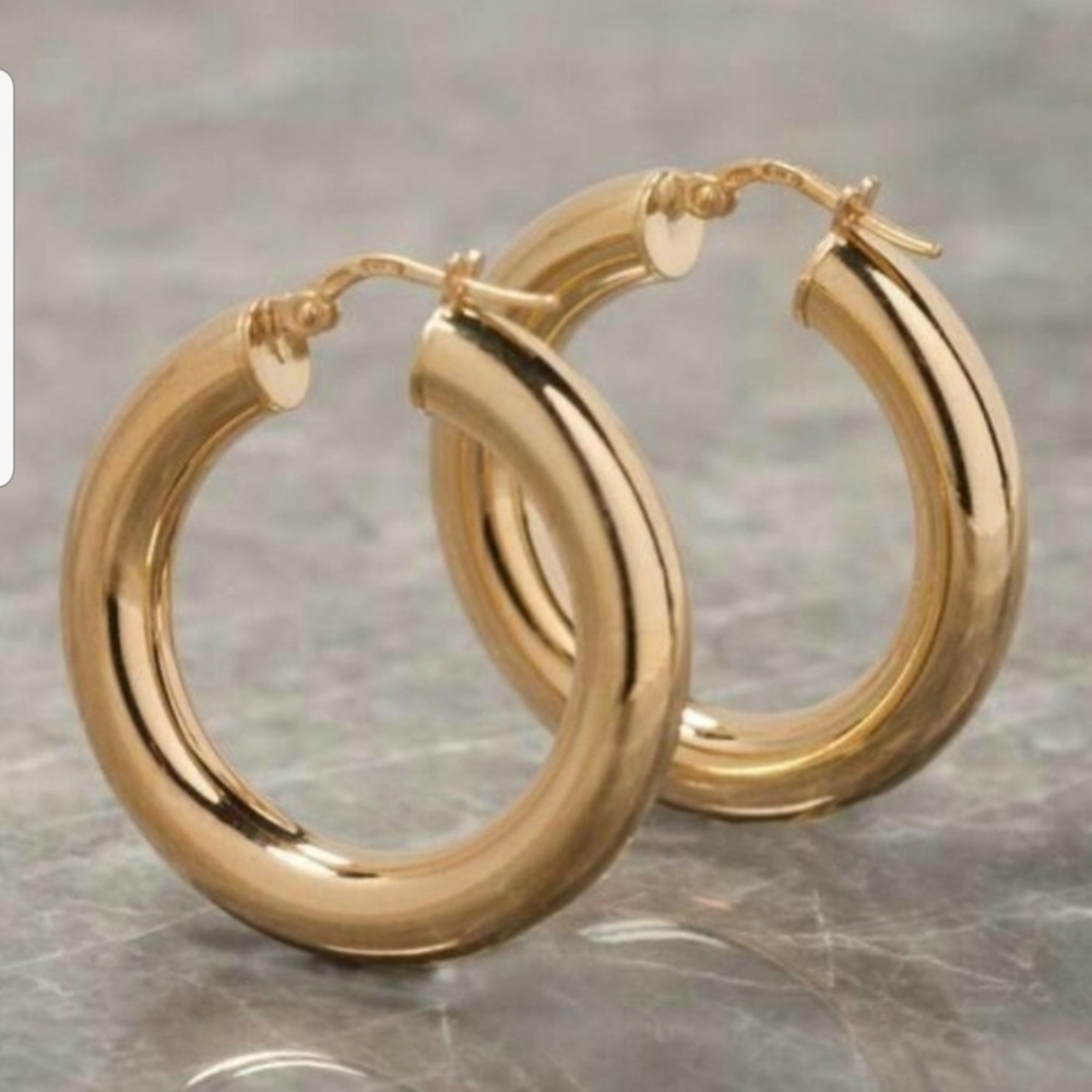 Gold BRASS HOOP  Earring - Picture 2 of 2